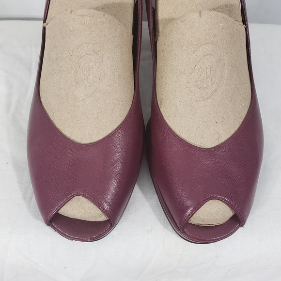 Nine West Burgundy Peep Toe Sling Back Heels 9M - Picture 2 of 8